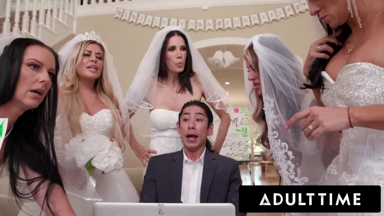 Big-titted brides take on a big dick wedding planner in a wild reverse gangbang porn video